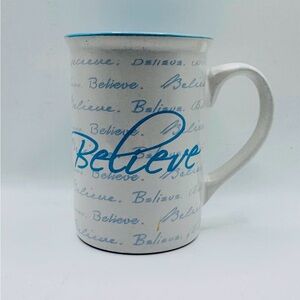 Gibson “Believe” White And Blue Ceramic Coffee Mug, NWOT